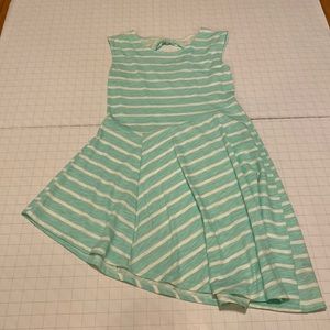 Green and white striped summer dress, slanted skirt